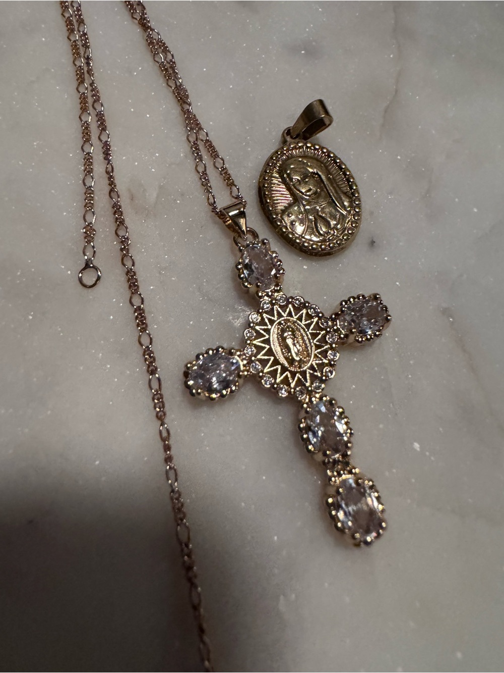 Gold plated Guadalupe Necklace with Clear Stones - Women Jewelry